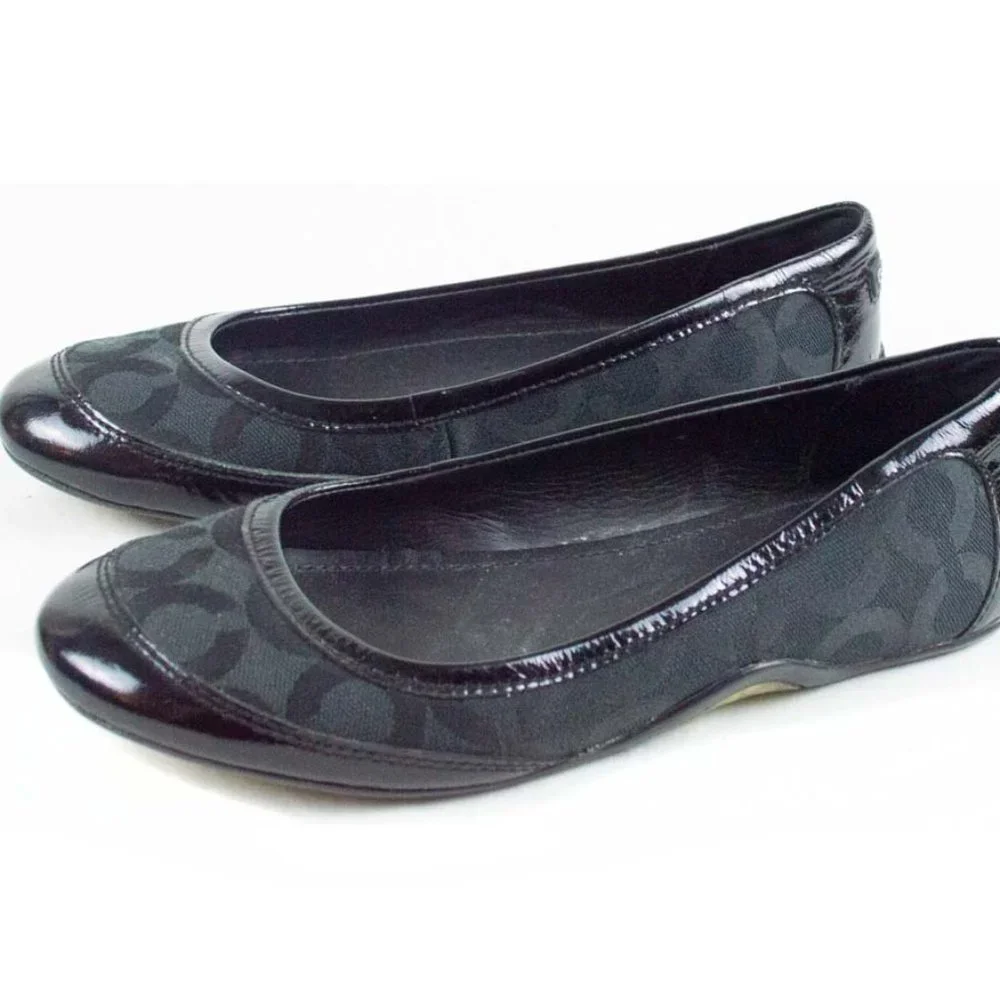Coach Black Canvas True Patent Cap Toe Ballet Flats - Picture 3 of 10